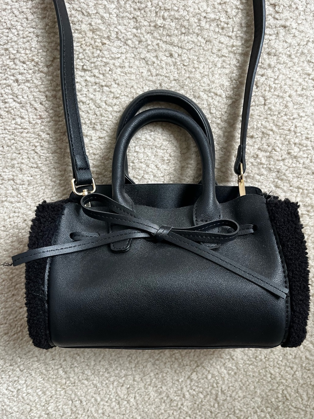 Black Teddy Trim Mini Crossbody Satchel Bag